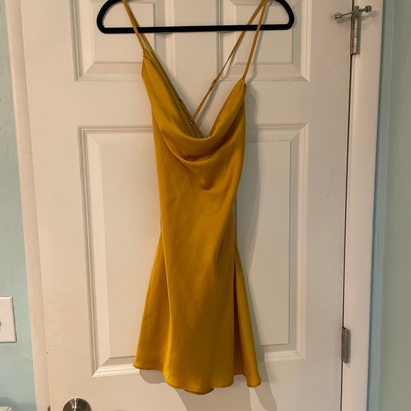 Lovers & Friends Boa Cowl Neck Yellow Satin Dress - Picture 3 of 8